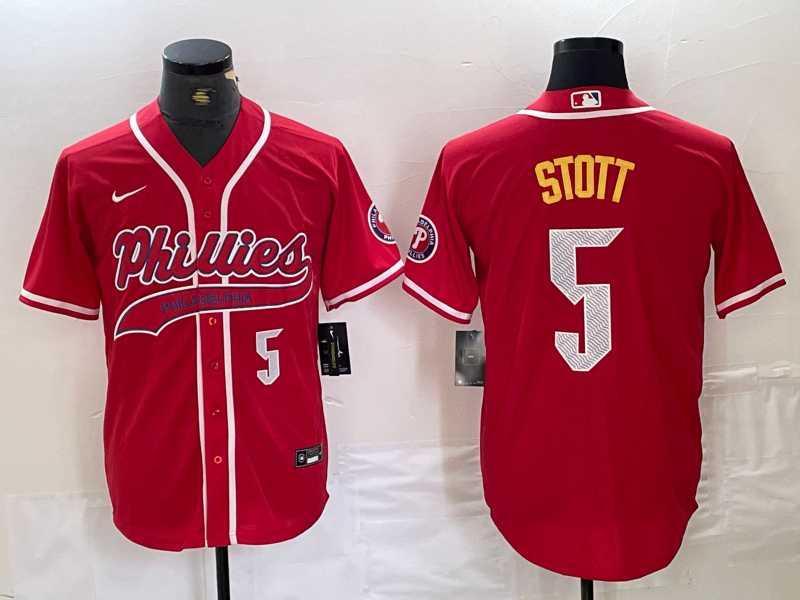 Mens Philadelphia Phillies #5 Bryson Stott Number Red Cool Base Stitched Baseball Jersey->philadelphia phillies->MLB Jersey